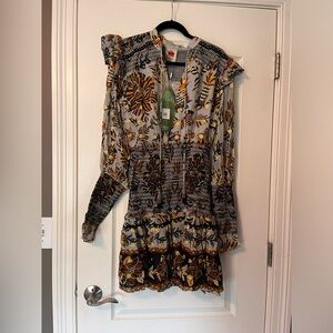 Farm Rio Silver Floral Tapestry Mini Dress